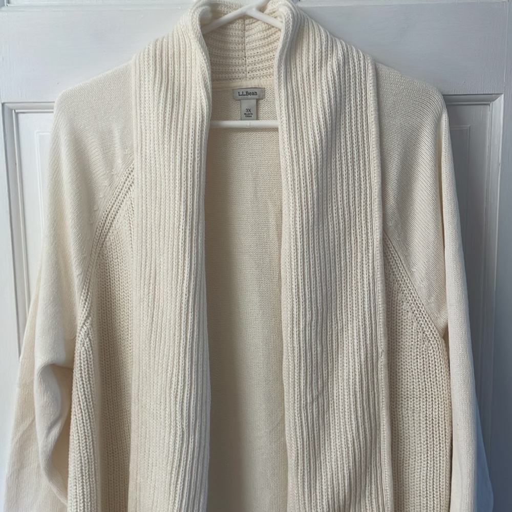 L.L. Bean Cream Open-Front Ribbed Cardigan - Picture 2 of 15